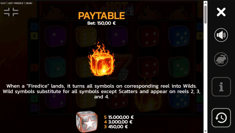 Hot Fire Dice - symbols and Scatter Pays on the field